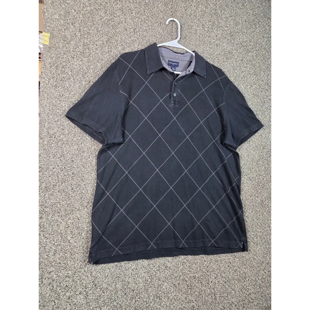 Banana Republic Polo Shirt Mens Large Black Windowpane Grid Short Sleeve Cotton